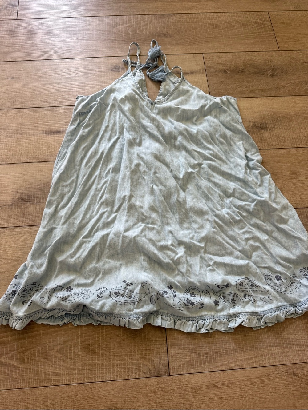 Ariat Light Blue Floral Border Spaghetti Strap Dress